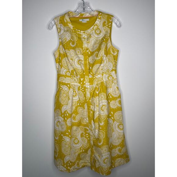 Boden Yellow Floral Paisley Cotton Fit & Flare sleeveless summer Dress Size 8P - Picture 7 of 16